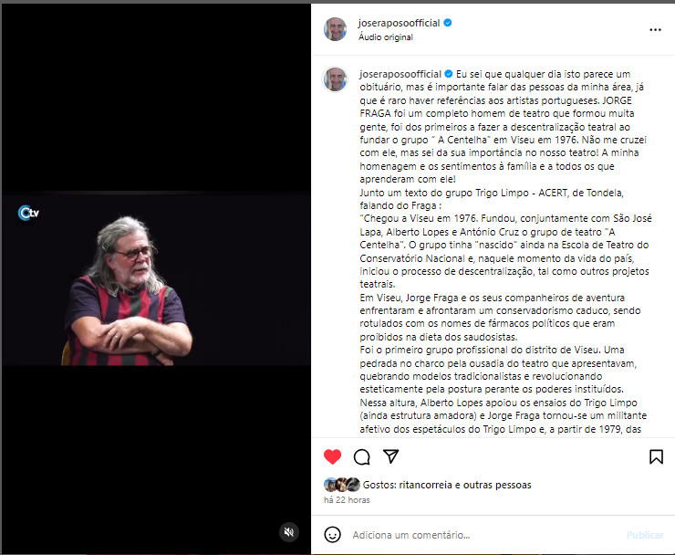  Morreu Jorge Fraga, nome grande do teatro - Jornal do Centro