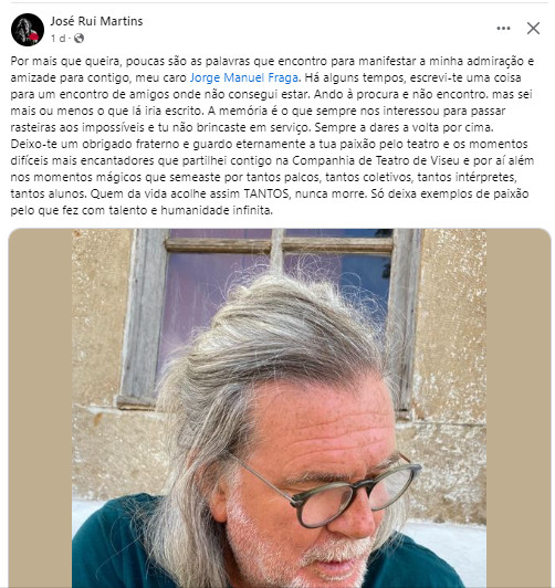  Morreu Jorge Fraga, nome grande do teatro - Jornal do Centro