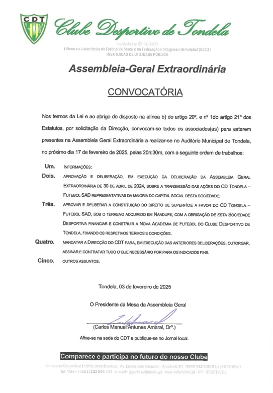  CD Tondela reúne em Assembleia Geral com a venda da maioria da SAD e a futura academia em cima da mesa - Jornal do Centro