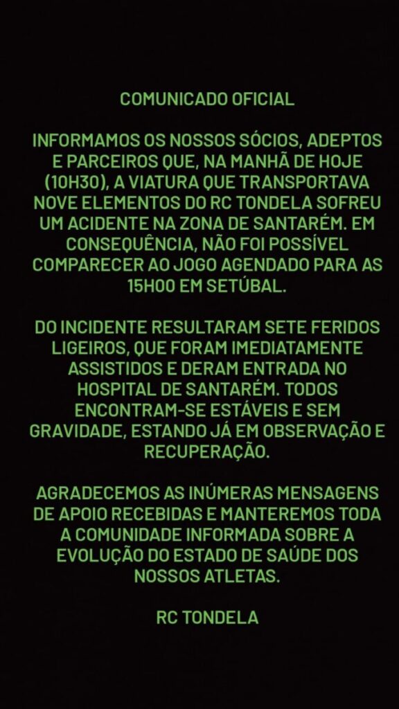  Equipa do Rugby Clube de Tondela sofre acidente a caminho de jogo - Jornal do Centro