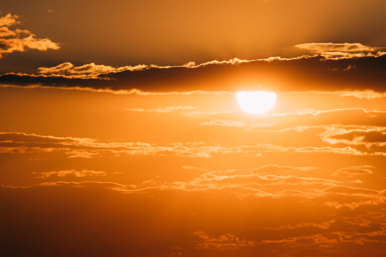 Bright Orange And Yellow Warm Colors Sun In Sunset Sunrise Sky C