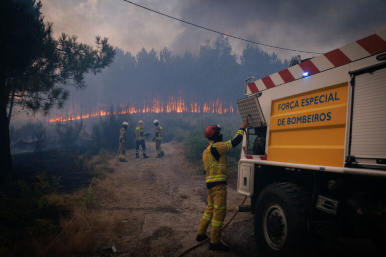 Firefighters battle a forest fire in Vila Real