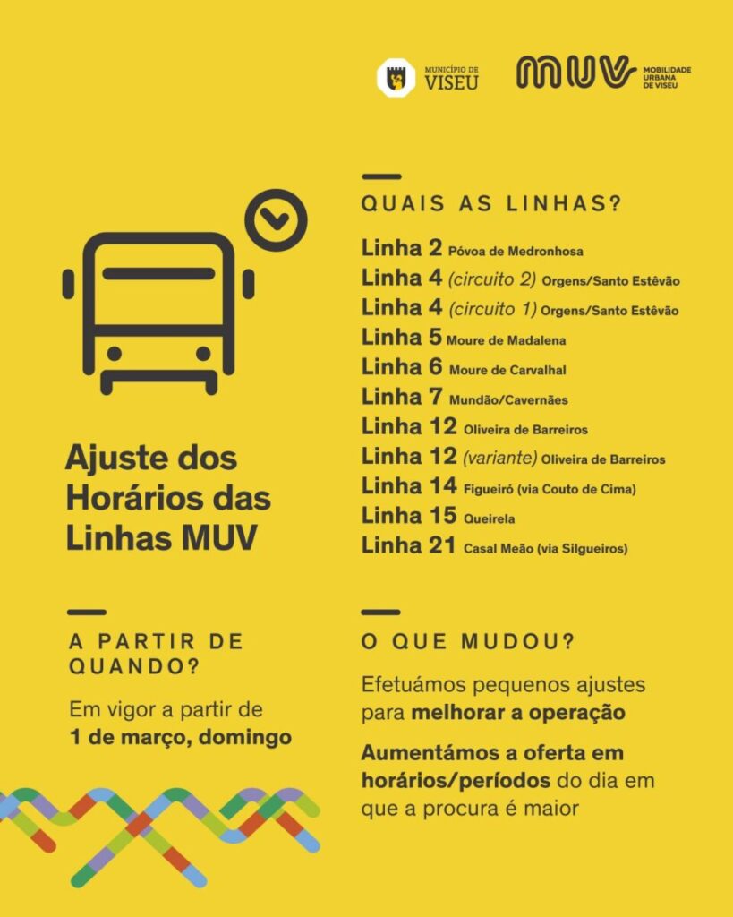  Viseu: MUV altera horários em onze linhas a partir de amanhã