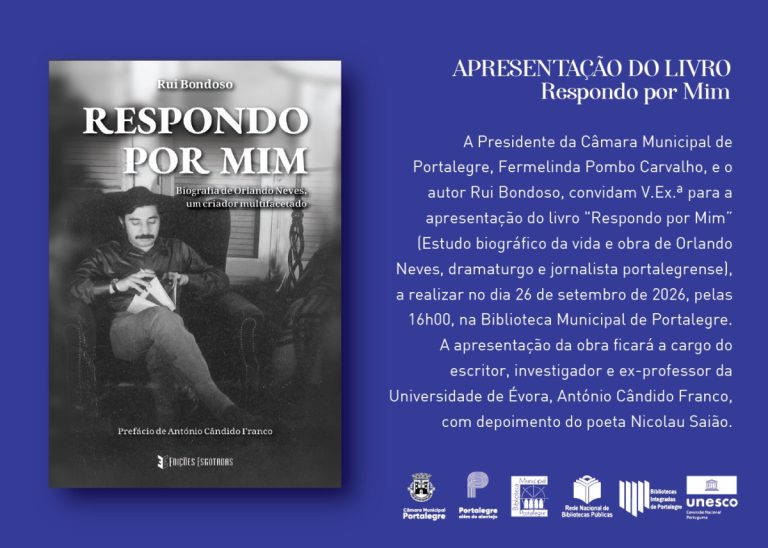 Book cover: 'Respondo por Mim' by Rui Bondoso, black‑and‑white photo of a man reading on a chair, prefácio de Antônio Cândido Franco.8d
